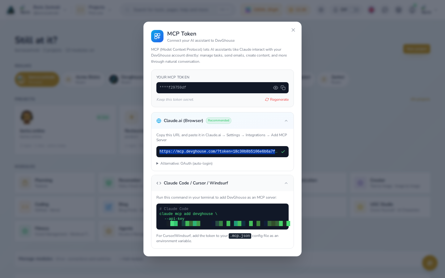 MCP Token window with the Claude Code command expanded
