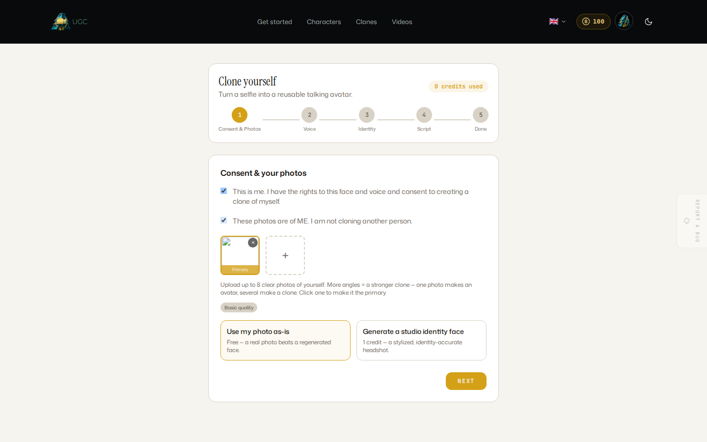 Photo uploaded, identity mode choice