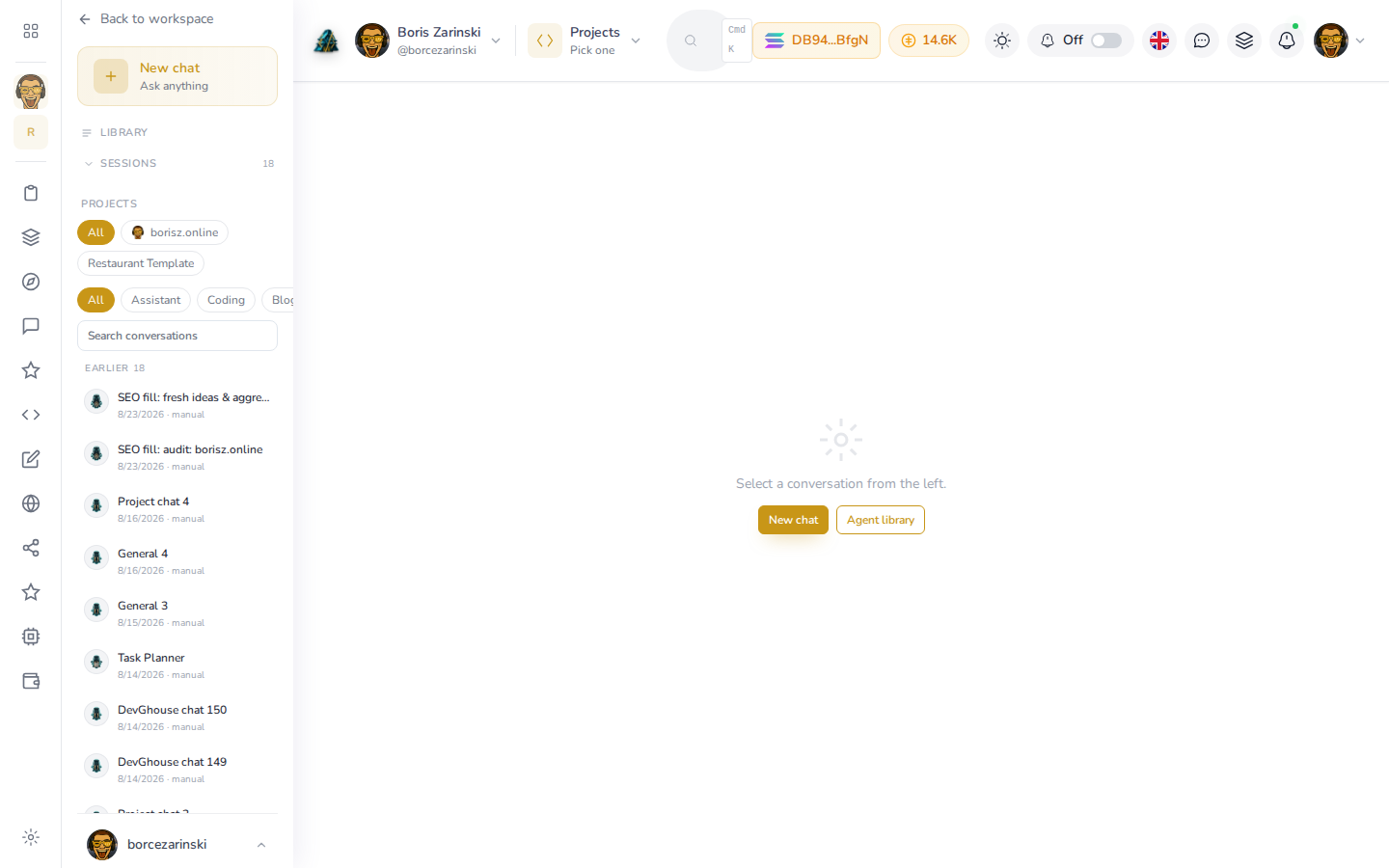 Saved AI conversations, grouped by project and ready to pick back up