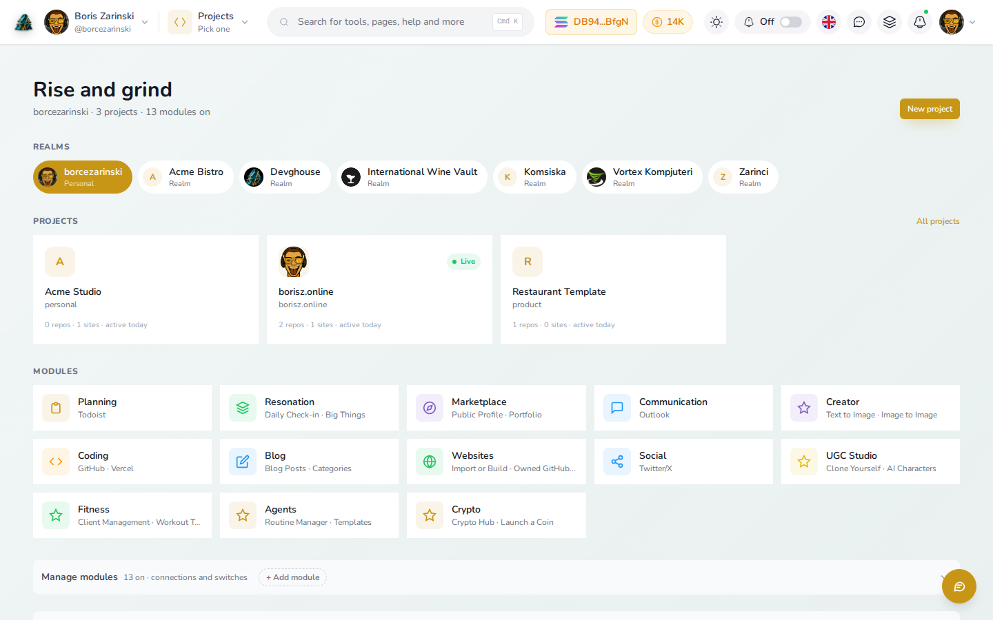 Your dashboard's modules, one tile for every DevGhouse product